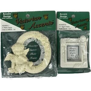 Vintage 3D Resin Craft Frame For Painting Lot Of 2 Cherubs Floral Celestial NOS